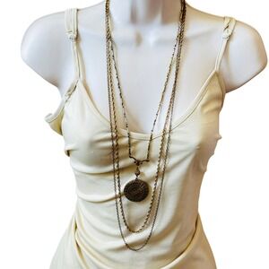 Victorian Style gold regal Locket Necklace VTG Retro 60s Multi Chain Filigree